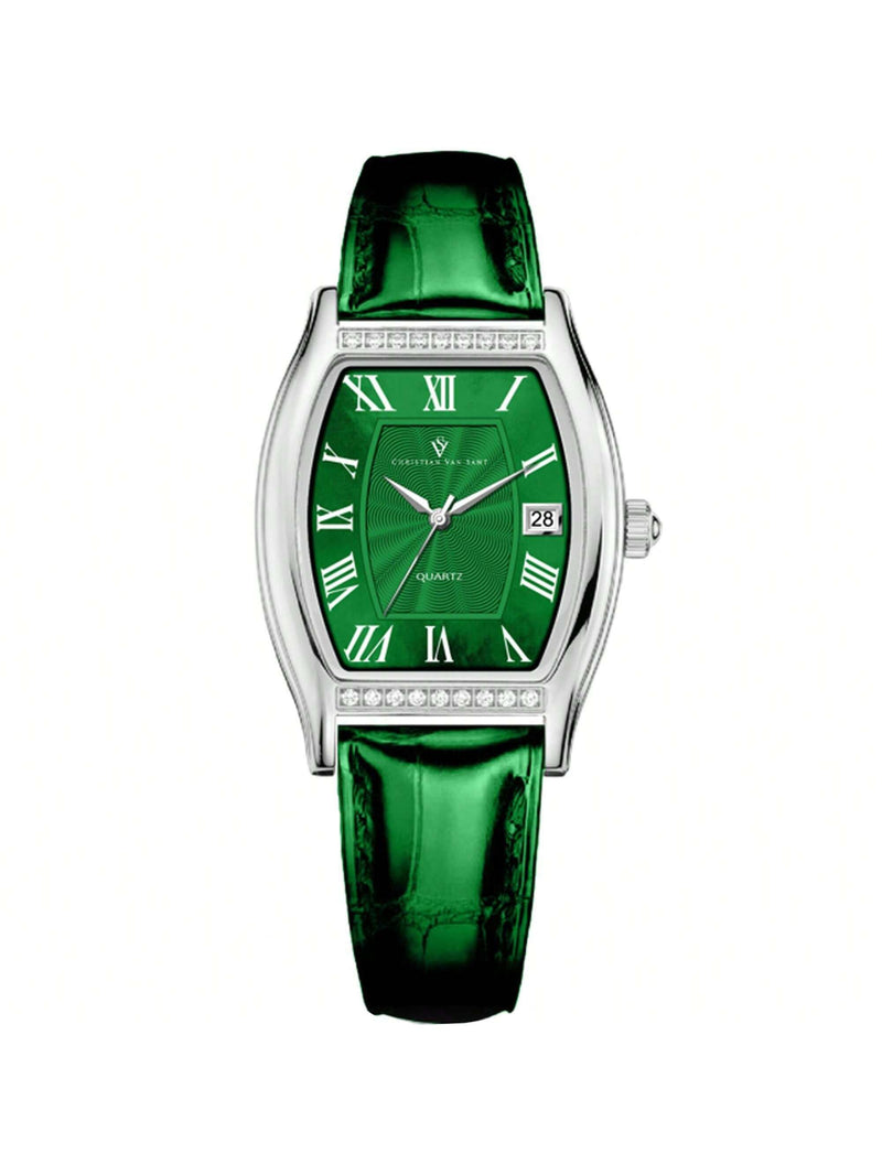 Christian Van Sant Women's Gemma CV2443 Strap Green Dial Quartz Movement Buckle Clasp 34mm Square Watch