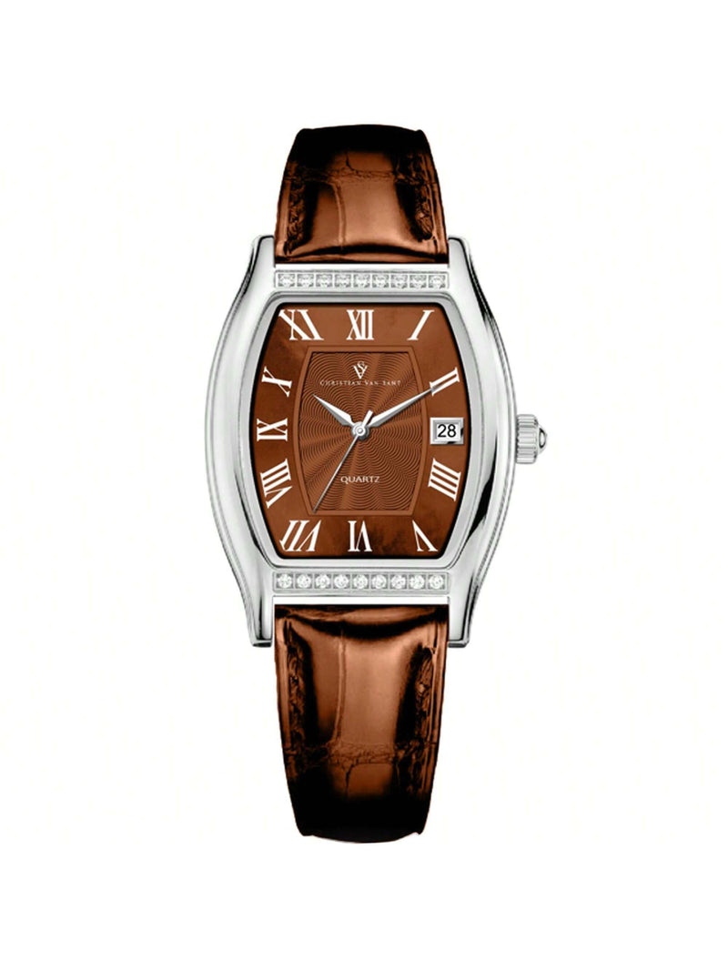 Christian Van Sant Women's Gemma CV2444 Strap Brown Dial Quartz Movement Buckle Clasp 34mm Square Watch
