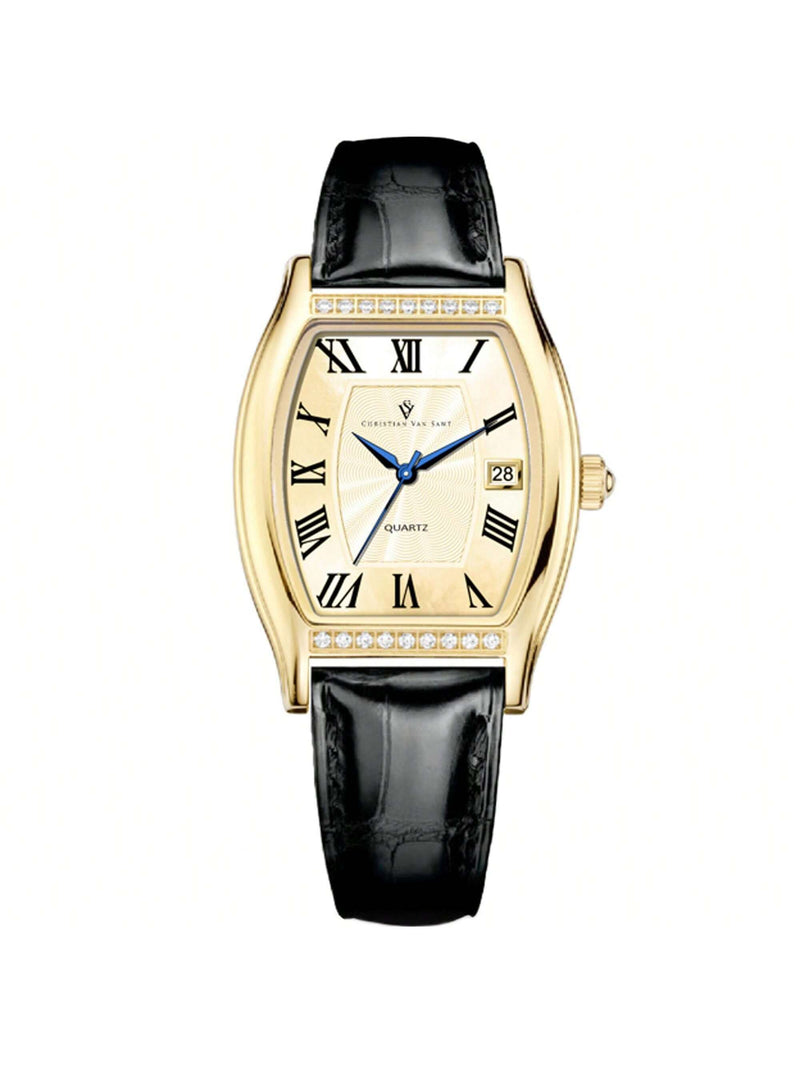 Christian Van Sant Women's Gemma CV2446 Strap Gold Dial Quartz Movement Buckle Clasp 34mm Square Watch