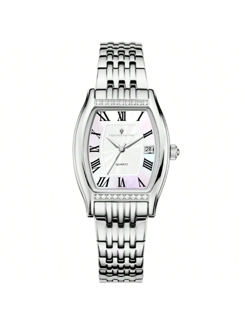 Christian Van Sant Women's Gemma CV2450 Bracelet White Dial Quartz Movement Fold over Clasp 34mm Square Watch