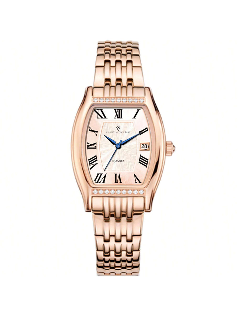 Christian Van Sant Women's Gemma CV2453 Bracelet Rose gold Dial Quartz Movement Fold over Clasp 34mm Square Watch