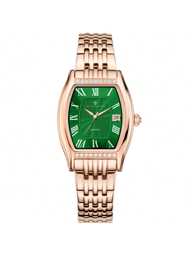 Christian Van Sant Women's Gemma CV2454 Bracelet Green Dial Quartz Movement Fold over Clasp 34mm Square Watch