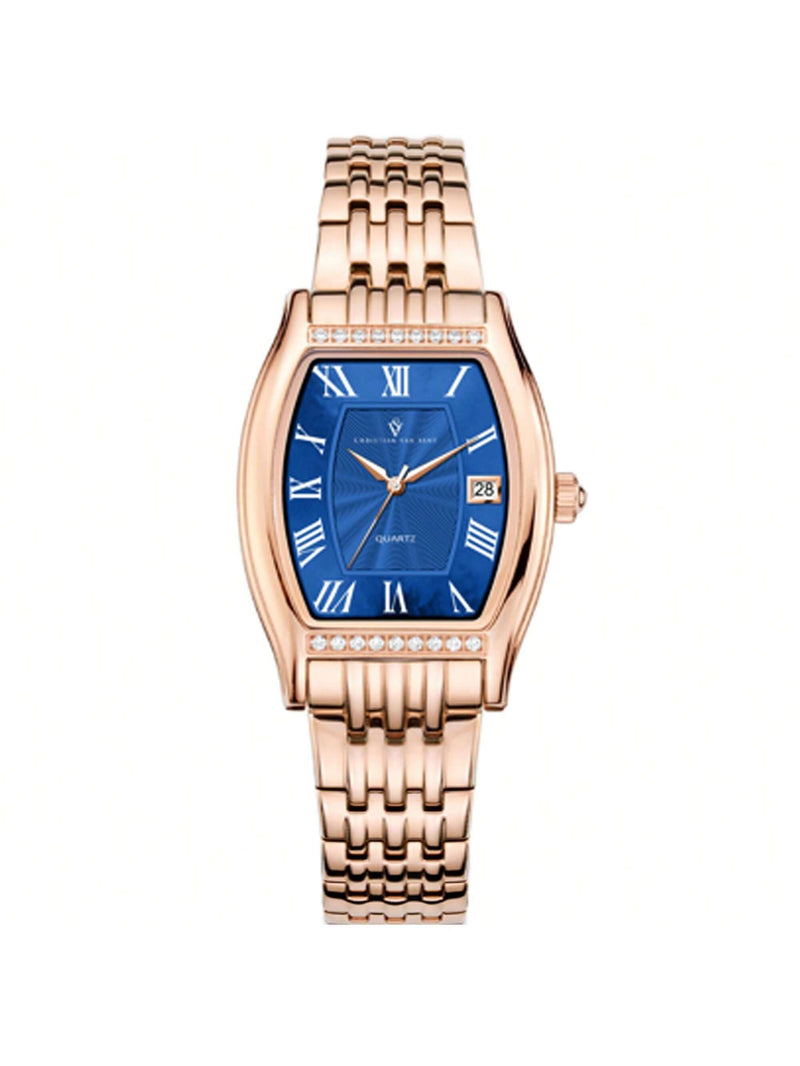 Christian Van Sant Women's Gemma CV2455 Bracelet Blue Dial Quartz Movement Fold over Clasp 34mm Square Watch