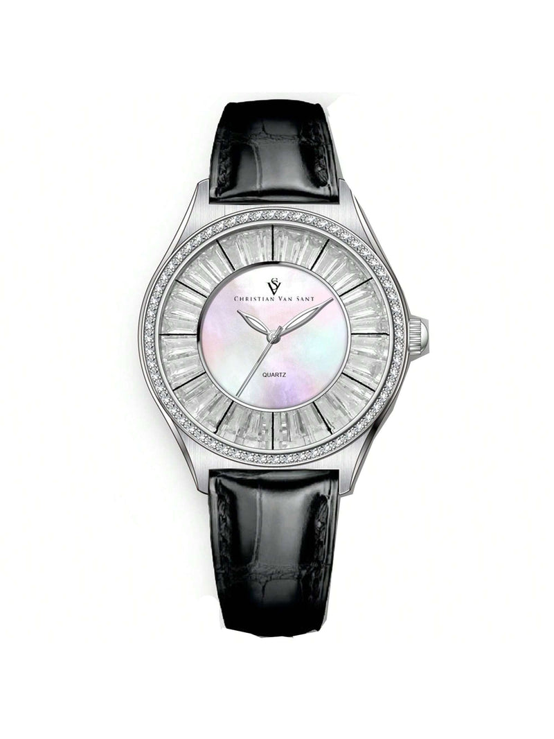 Christian Van Sant Women's Luna CV3200 Strap Mother of pearl Dial Quartz Movement Buckle Clasp 40mm Round Watch