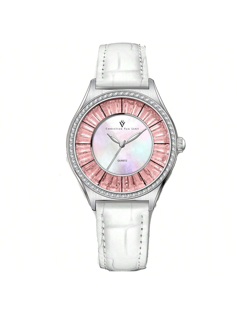 Christian Van Sant Women's Luna CV3201 Strap Mother of pearl Dial Quartz Movement Buckle Clasp 40mm Round Watch