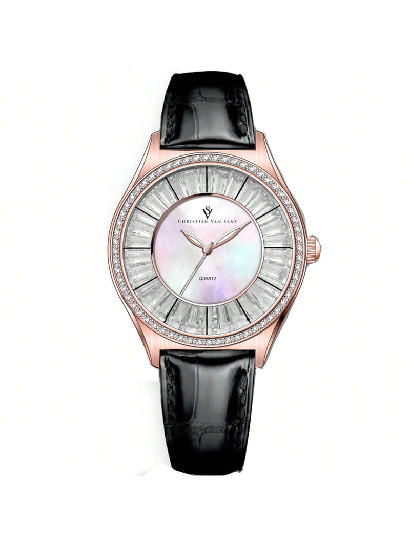 Christian Van Sant Women's Luna CV3205 Strap Mother of pearl Dial Quartz Movement Buckle Clasp 40mm Round Watch