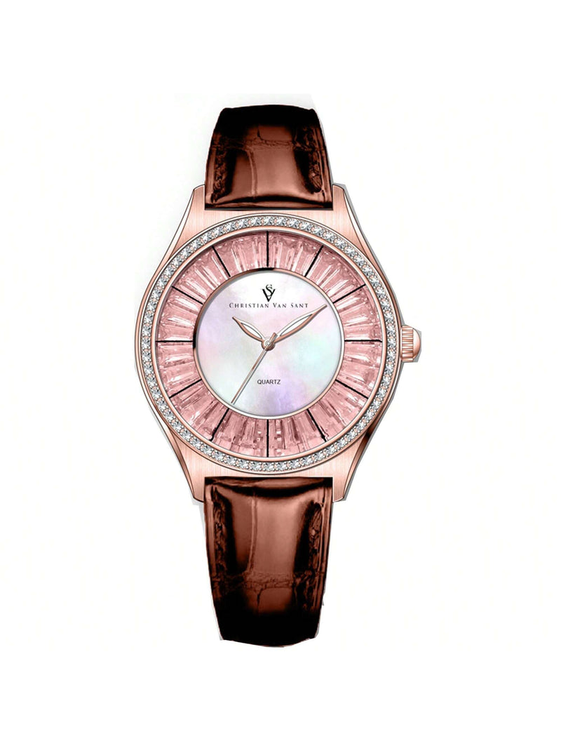 Christian Van Sant Women's Luna CV3206 Strap Mother of pearl Dial Quartz Movement Buckle Clasp 40mm Round Watch
