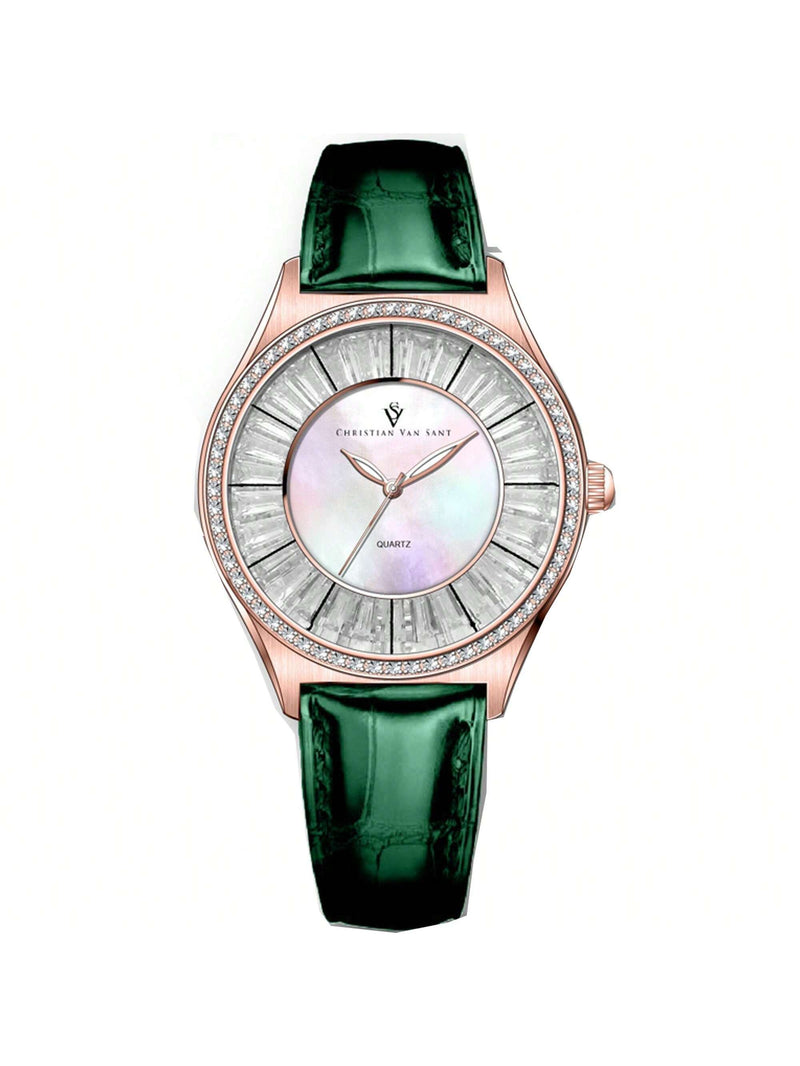 Christian Van Sant Women's Luna CV3207 Strap Mother of pearl Dial Quartz Movement Buckle Clasp 40mm Round Watch