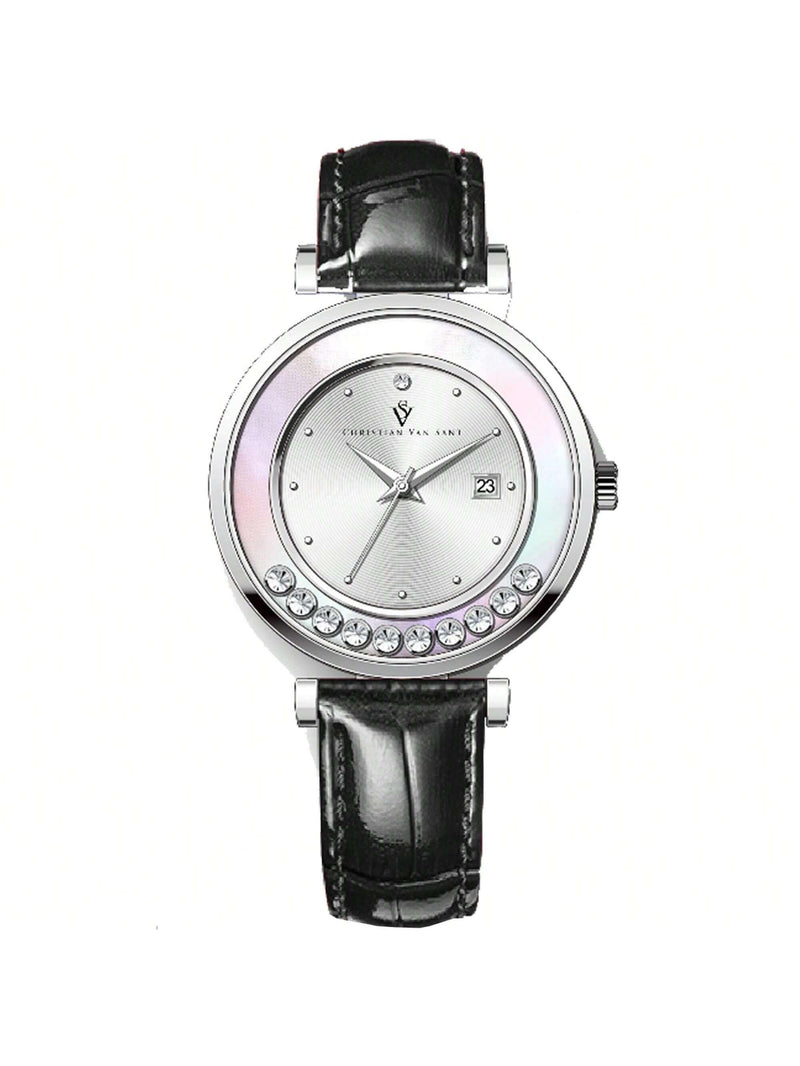 Christian Van Sant Women's Bria CV3810 Strap Silver Dial Quartz Movement Buckle Clasp 40mm Round Watch