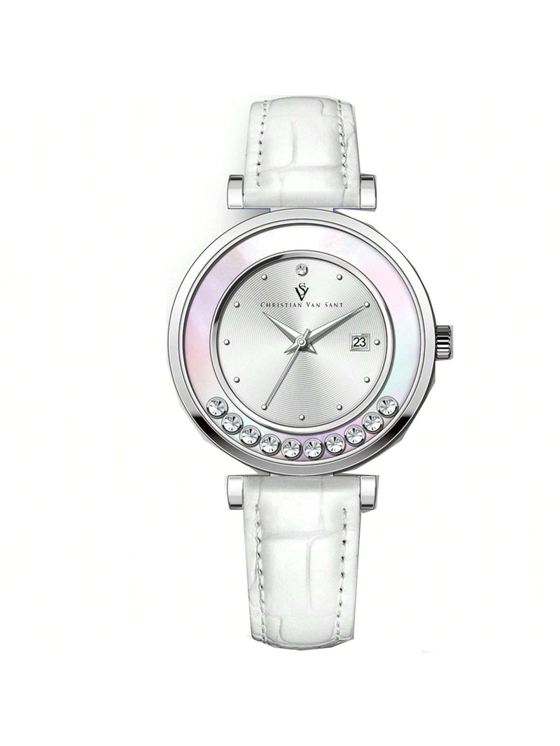 Christian Van Sant Women's Bria CV3811 Strap Silver Dial Quartz Movement Buckle Clasp 40mm Round Watch