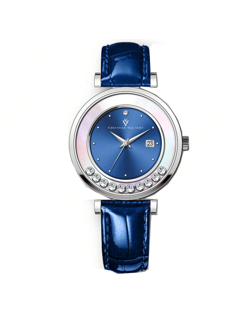 Christian Van Sant Women's Bria CV3812 Strap Blue Dial Quartz Movement Buckle Clasp 40mm Round Watch