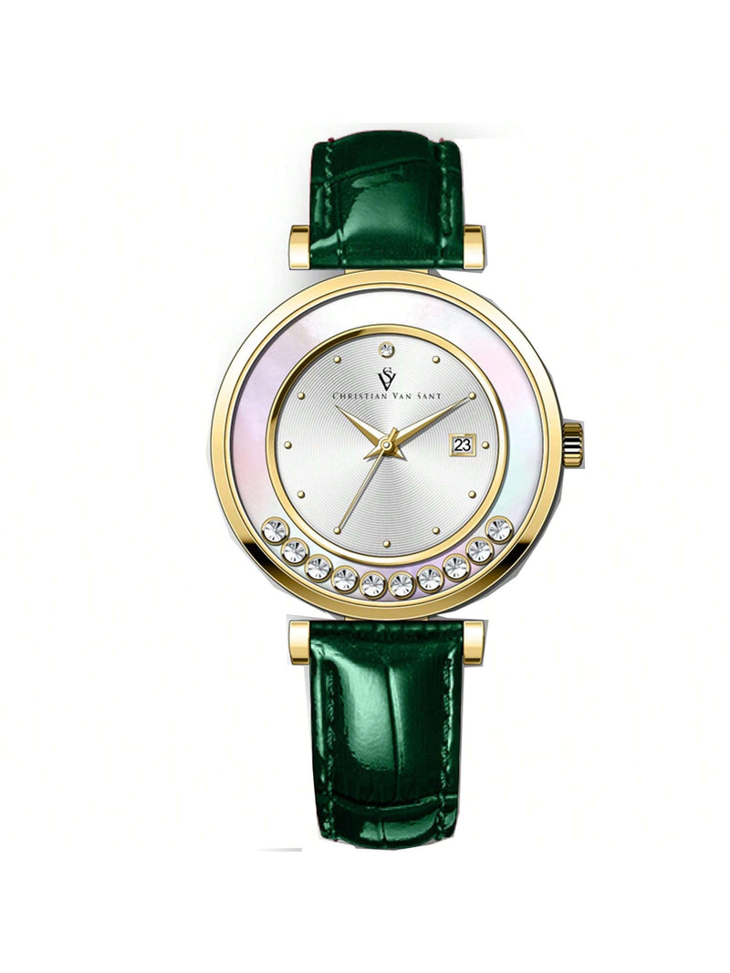 Christian Van Sant Women's Bria CV3814 Strap Silver Dial Quartz Movement Buckle Clasp 40mm Round Watch