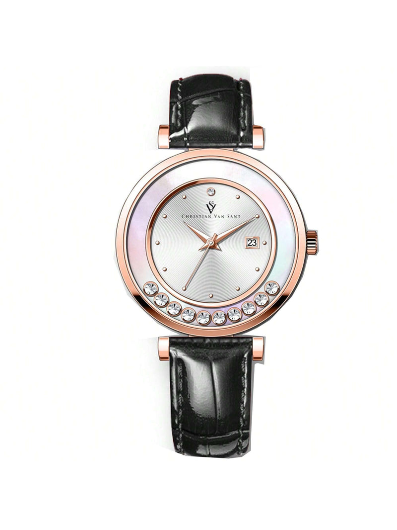 Christian Van Sant Women's Bria CV3815 Strap Silver Dial Quartz Movement Buckle Clasp 40mm Round Watch