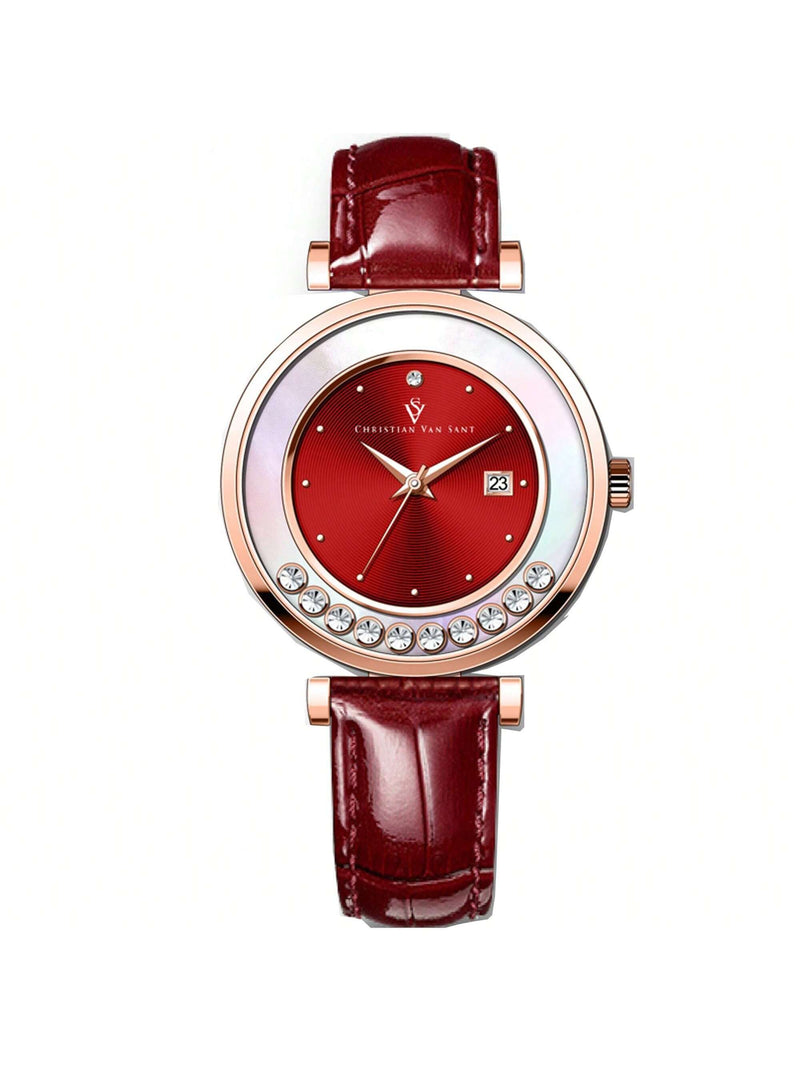 Christian Van Sant Women's Bria CV3816 Strap Red Dial Quartz Movement Buckle Clasp 40mm Round Watch