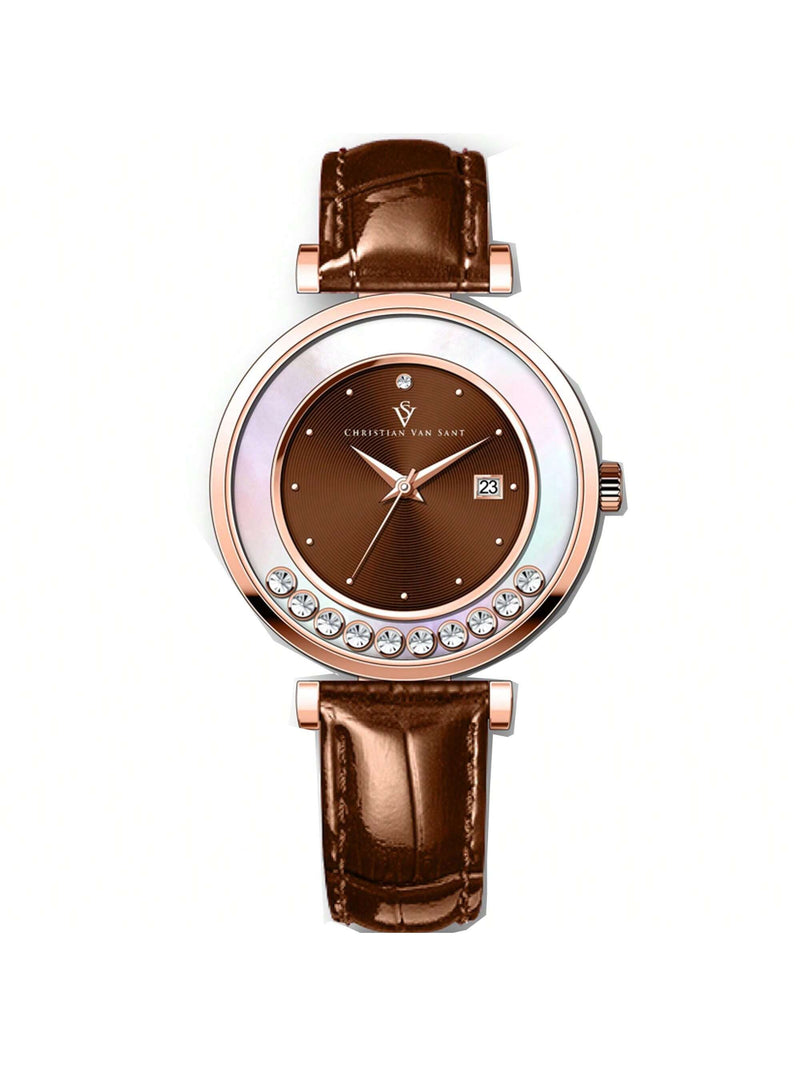 Christian Van Sant Women's Bria CV3817 Strap Brown Dial Quartz Movement Buckle Clasp 40mm Round Watch