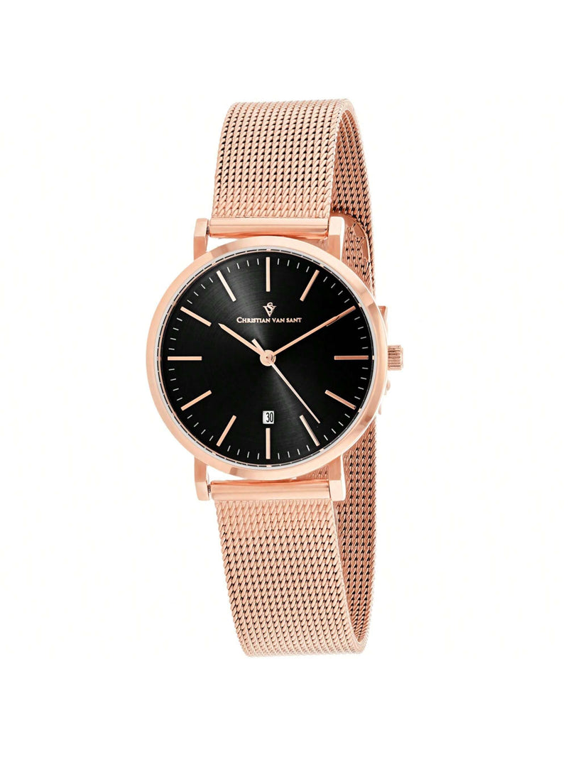 Christian Van Sant Women's Paradigm CV4221 Bracelet Black Dial Quartz Movement Jewelry Clasp 32mm Round Watch