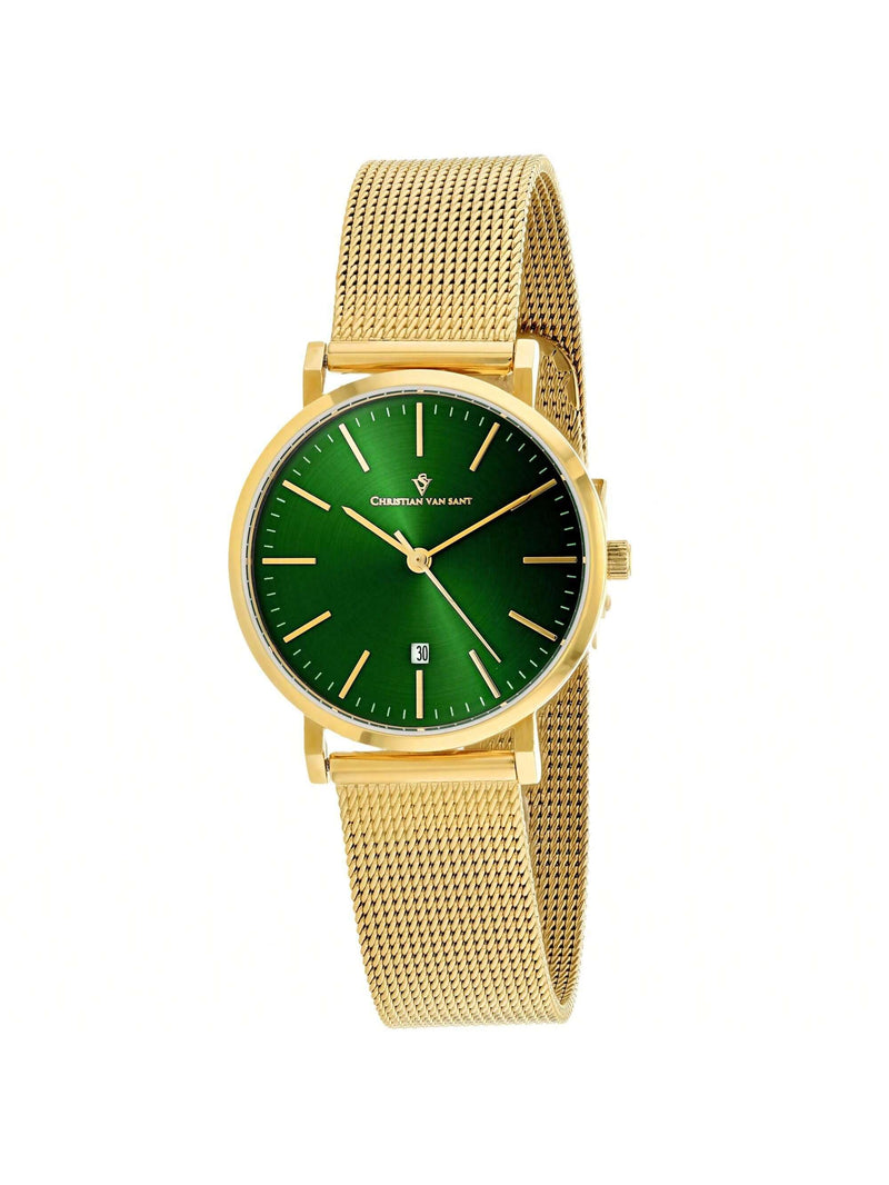 Christian Van Sant Women's Paradigm CV4226 Bracelet Green Dial Quartz Movement Jewelry Clasp 32mm Round Watch