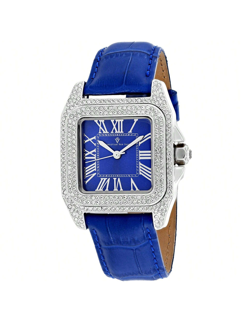 Christian Van Sant Women's Radieuse CV4421 Strap Blue Dial Quartz Movement Buckle Clasp 41mm Rectangle Watch