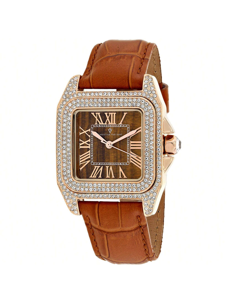 Christian Van Sant Women's Radieuse CV4423 Strap Yellow and Brown Dial Quartz Movement Buckle Clasp 41mm Rectangle Watch