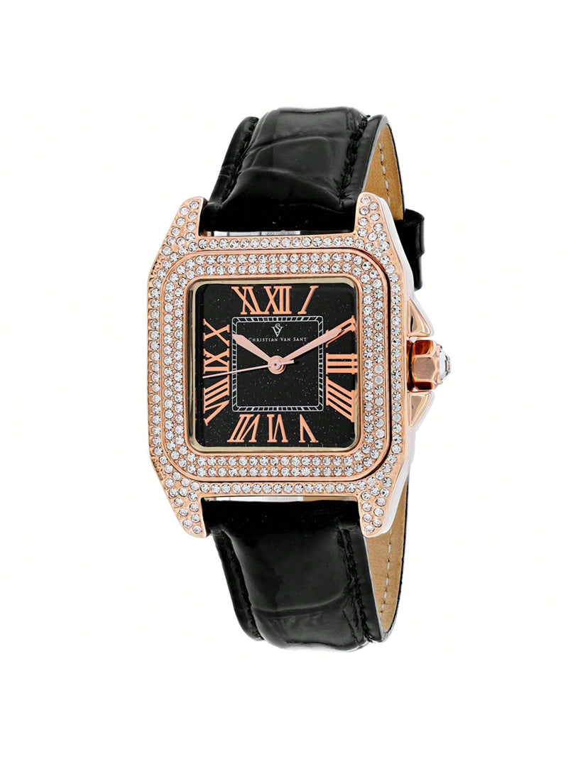 Christian Van Sant Women's Radieuse CV4425 Strap Black Dial Quartz Movement Buckle Clasp 29mm Rectangle Watch