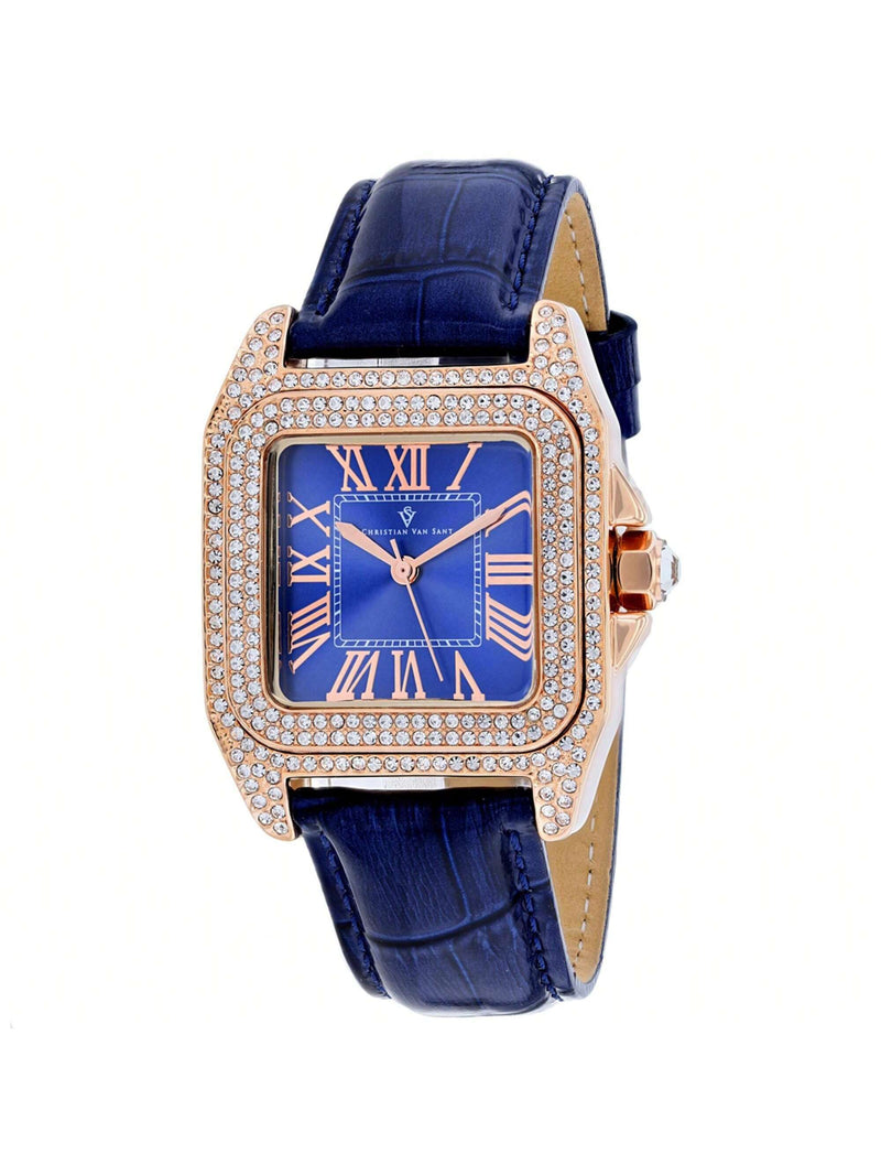 Christian Van Sant Women's Radieuse CV4427 Strap Blue Dial Quartz Movement Buckle Clasp 29mm Rectangle Watch