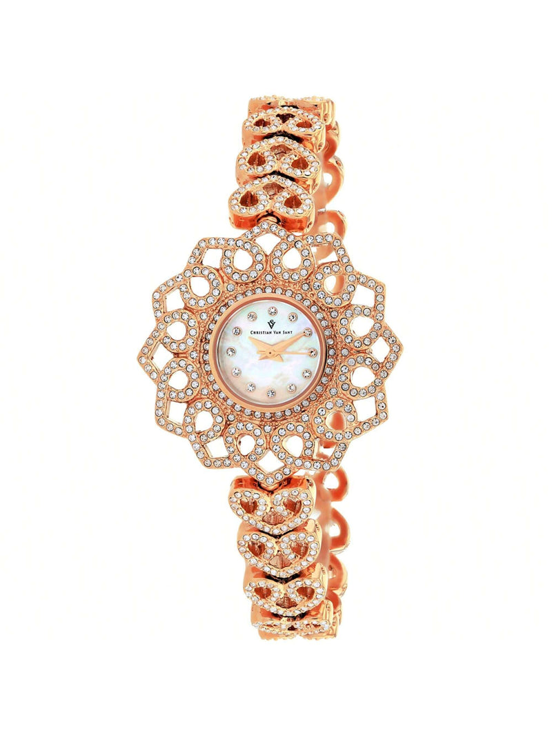 Christian Van Sant Women's Chantilly CV4812 Bracelet White MOP Dial Quartz Movement Jewelry Clasp 38mm Round Watch