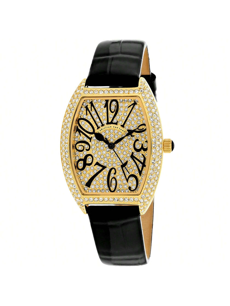 Christian Van Sant Women's Elegant CV4820 Strap Gold tone Dial Quartz Movement Buckle Clasp 41mm Tonneau Watch