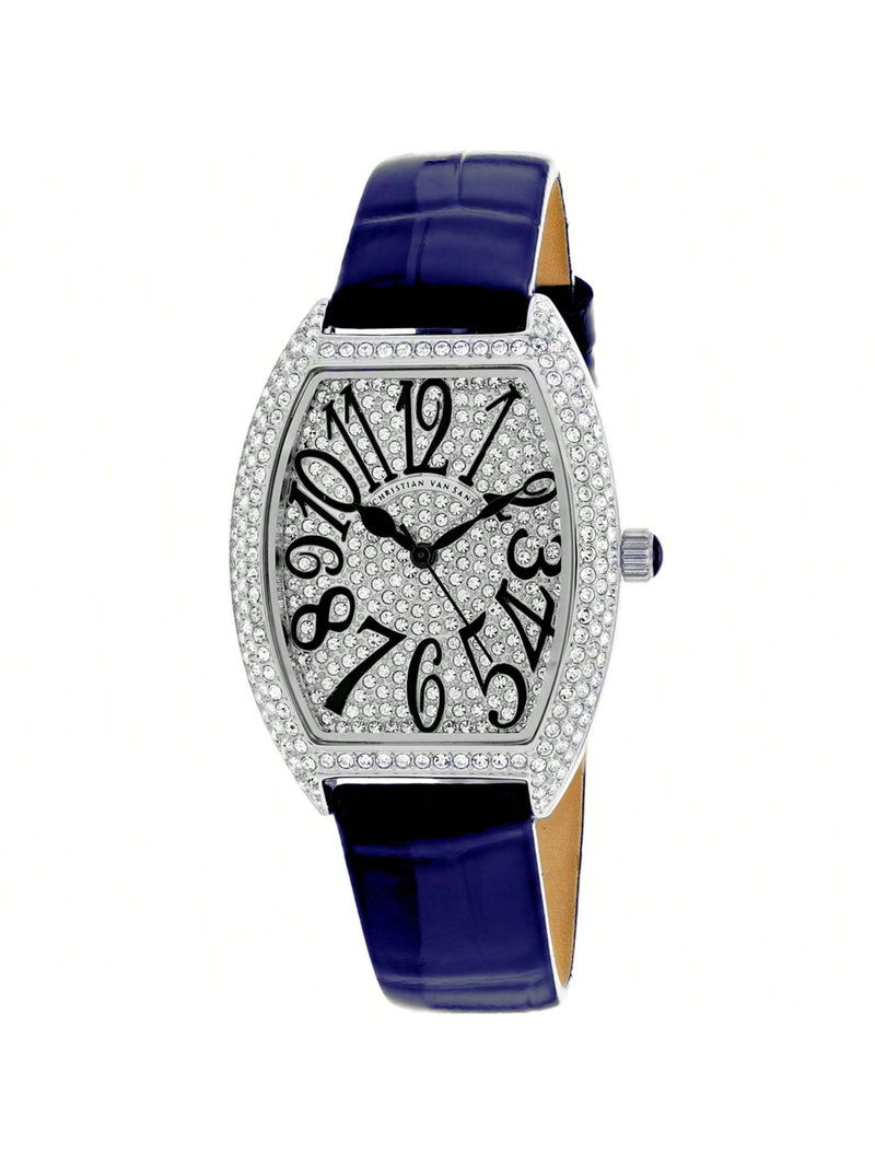 Christian Van Sant Women's Elegant CV4821 Strap Silver Dial Quartz Movement Buckle Clasp 41mm Tonneau Watch
