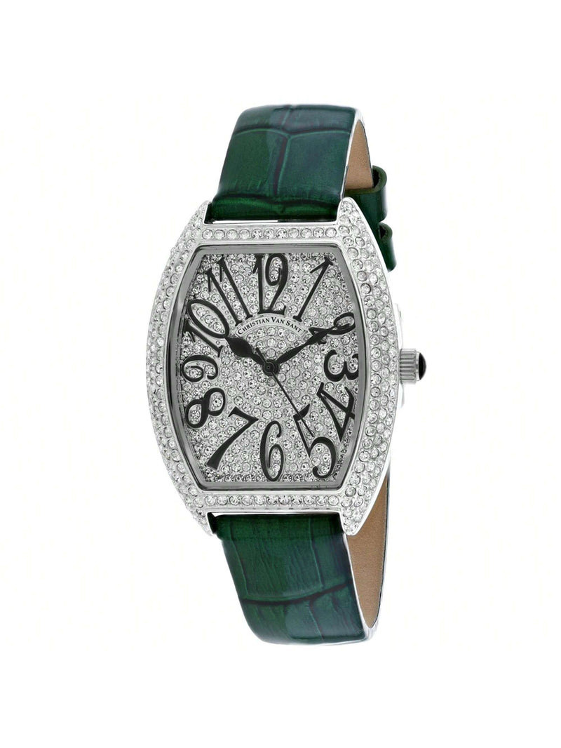 Christian Van Sant Women's Elegant CV4821G Strap White Dial Quartz Movement Buckle Clasp 42mm Tonneau Watch