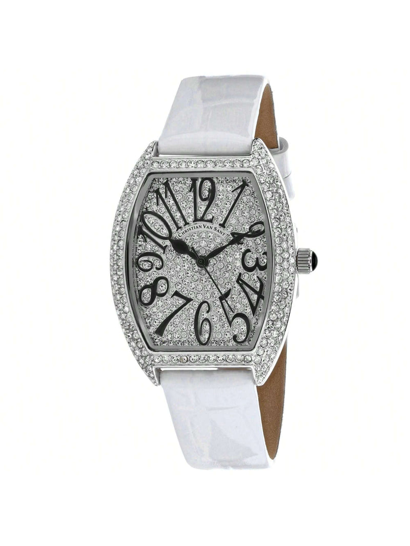 Christian Van Sant Women's Elegant CV4821W Strap White Dial Quartz Movement Buckle Clasp 42mm Tonneau Watch