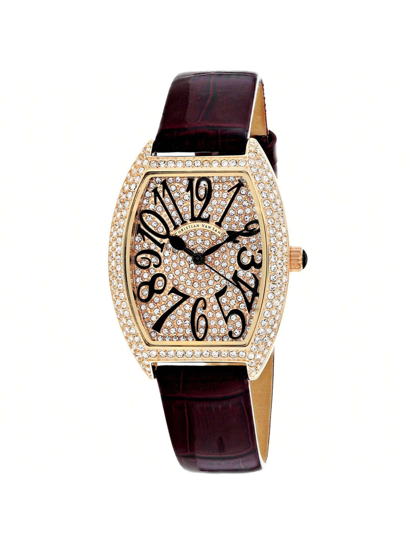 Christian Van Sant Women's Elegant CV4822 Strap Rose gold Dial Quartz Movement Buckle Clasp 41mm Tonneau Watch