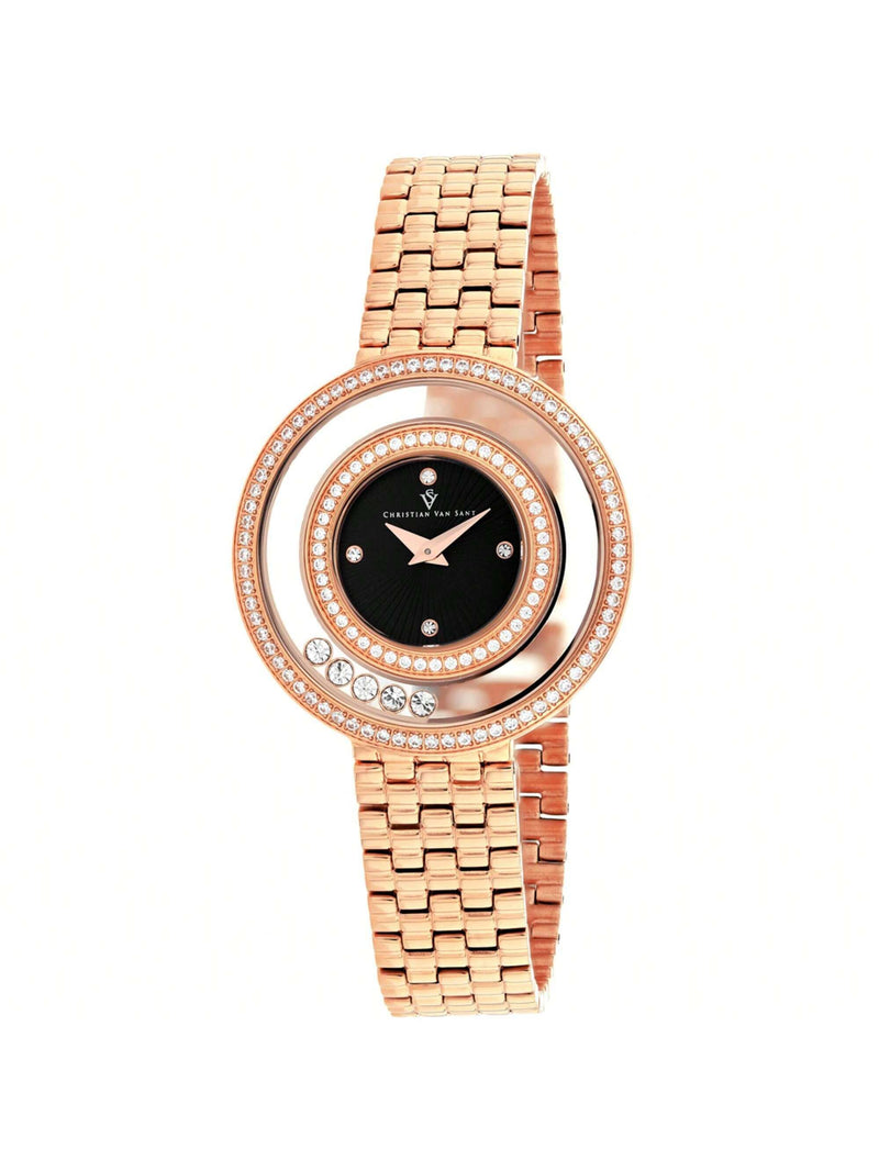 Christian Van Sant Women's Gracieuse CV4833 Bracelet Black Dial Quartz Movement Jewelry Clasp 34mm Round Watch