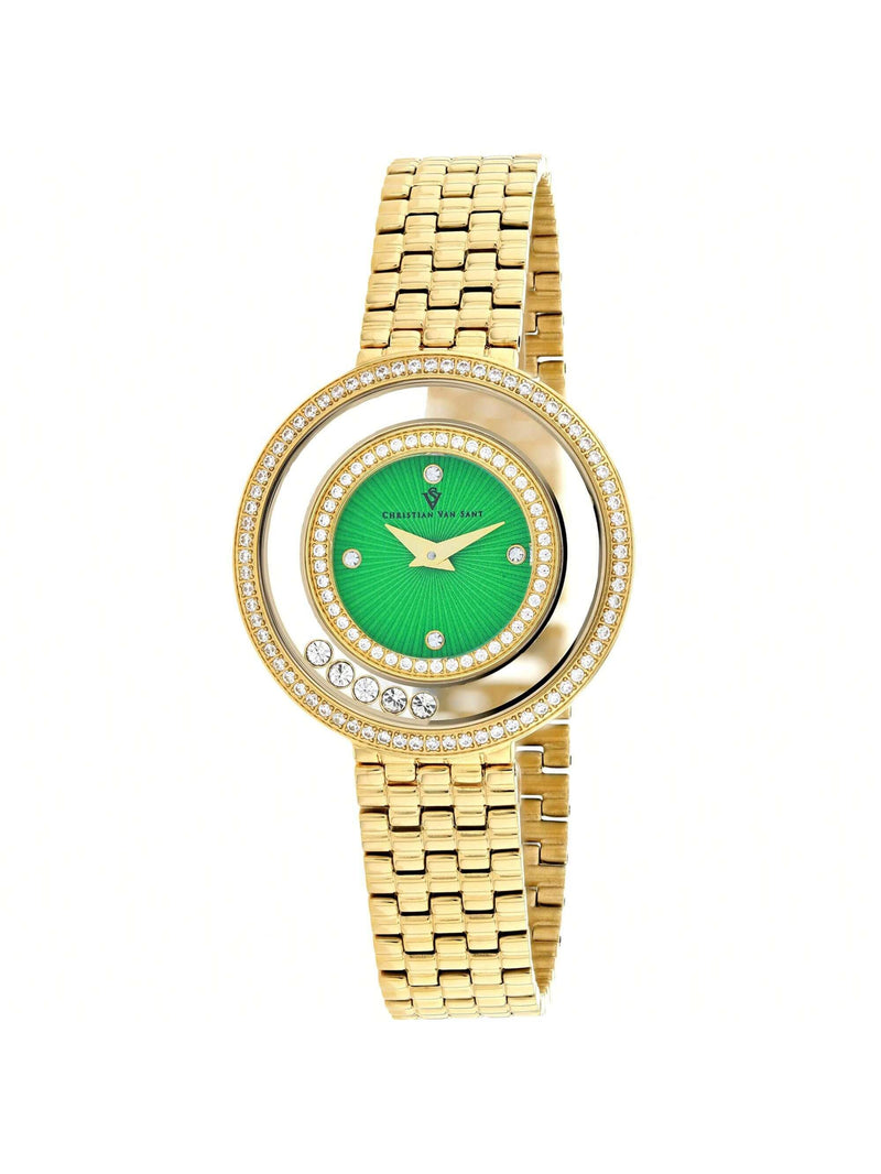 Christian Van Sant Women's Gracieuse CV4834 Bracelet Green Dial Quartz Movement Jewelry Clasp 34mm Round Watch