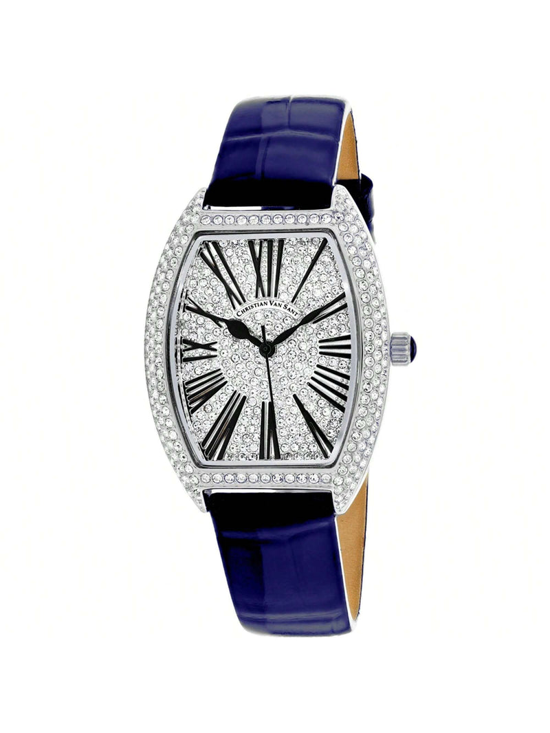 Christian Van Sant Women's Chic CV4841 Strap Silver Dial Quartz Movement Buckle Clasp 36mm Tonneau Watch