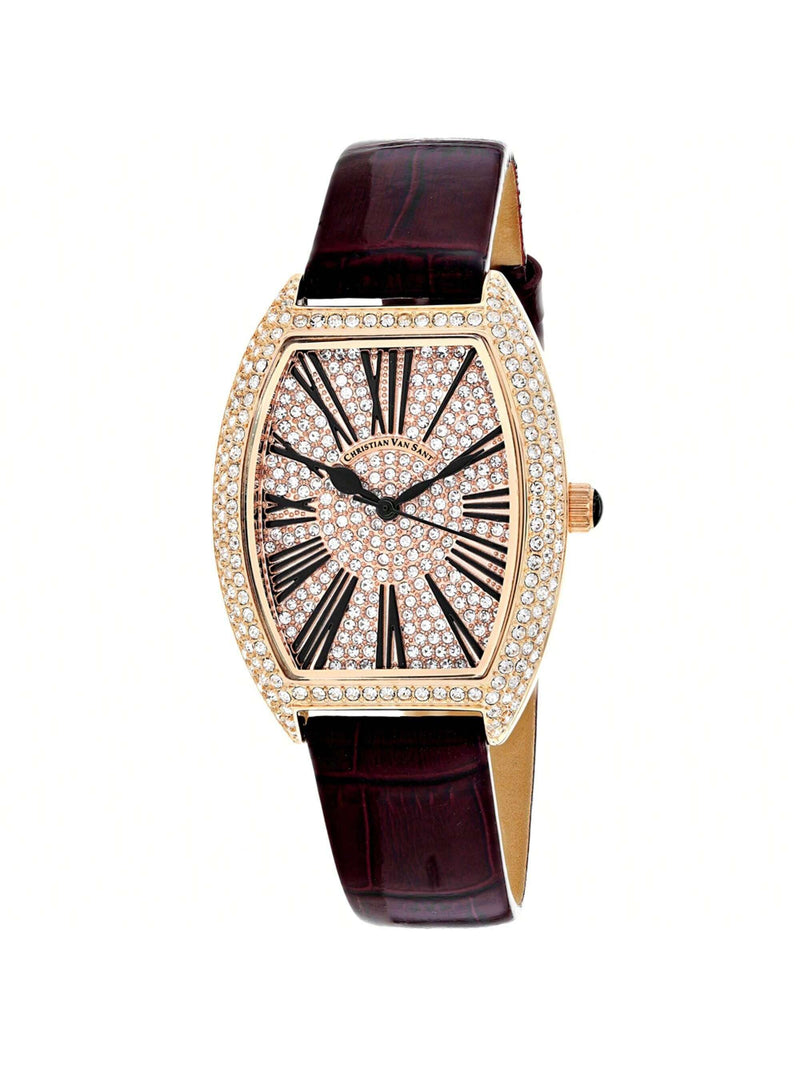 Christian Van Sant Women's Chic CV4843 Strap Rose gold Dial Quartz Movement Buckle Clasp 36mm Tonneau Watch