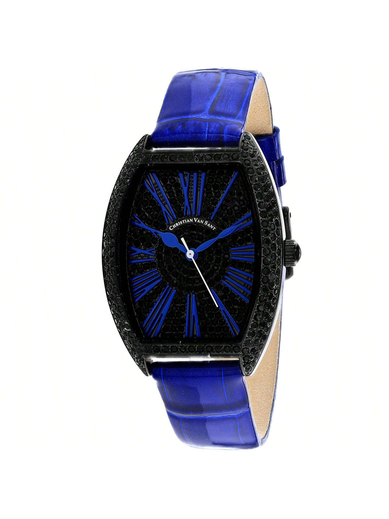 Christian Van Sant Women's Chic CV4845 Strap Black Dial Quartz Movement Buckle Clasp 36mm Tonneau Watch