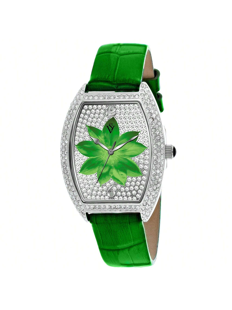 Christian Van Sant Women's Lotus CV4853 Strap Green Dial Quartz Movement Buckle Clasp 36mm Tonneau Watch