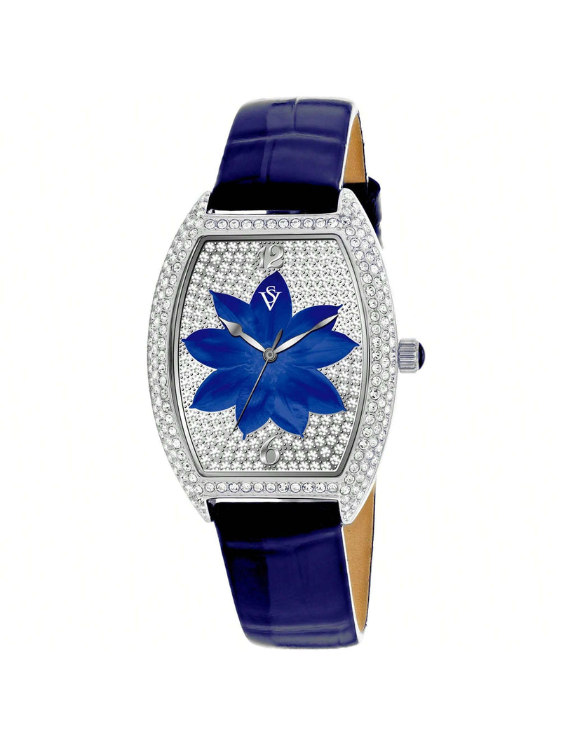 Christian Van Sant Women's Lotus CV4854 Strap Blue Dial Quartz Movement Buckle Clasp 36mm Tonneau Watch