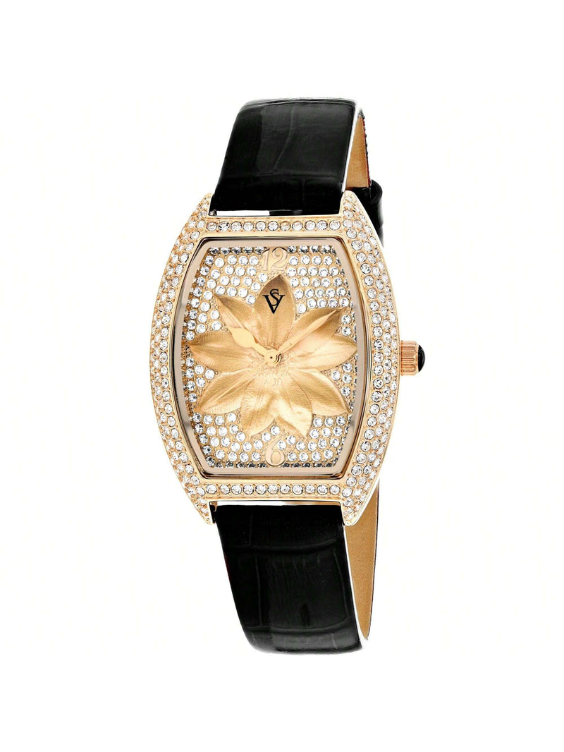 Christian Van Sant Women's Lotus CV4856 Strap Rose Gold Dial Quartz Movement Buckle Clasp 36mm Tonneau Watch