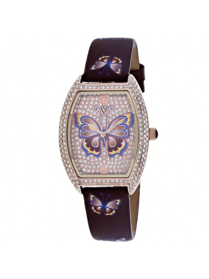 Christian Van Sant Women's Papillon CV4874 Strap Gold Dial Quartz Movement Buckle Clasp 36mm Tonneau Watch