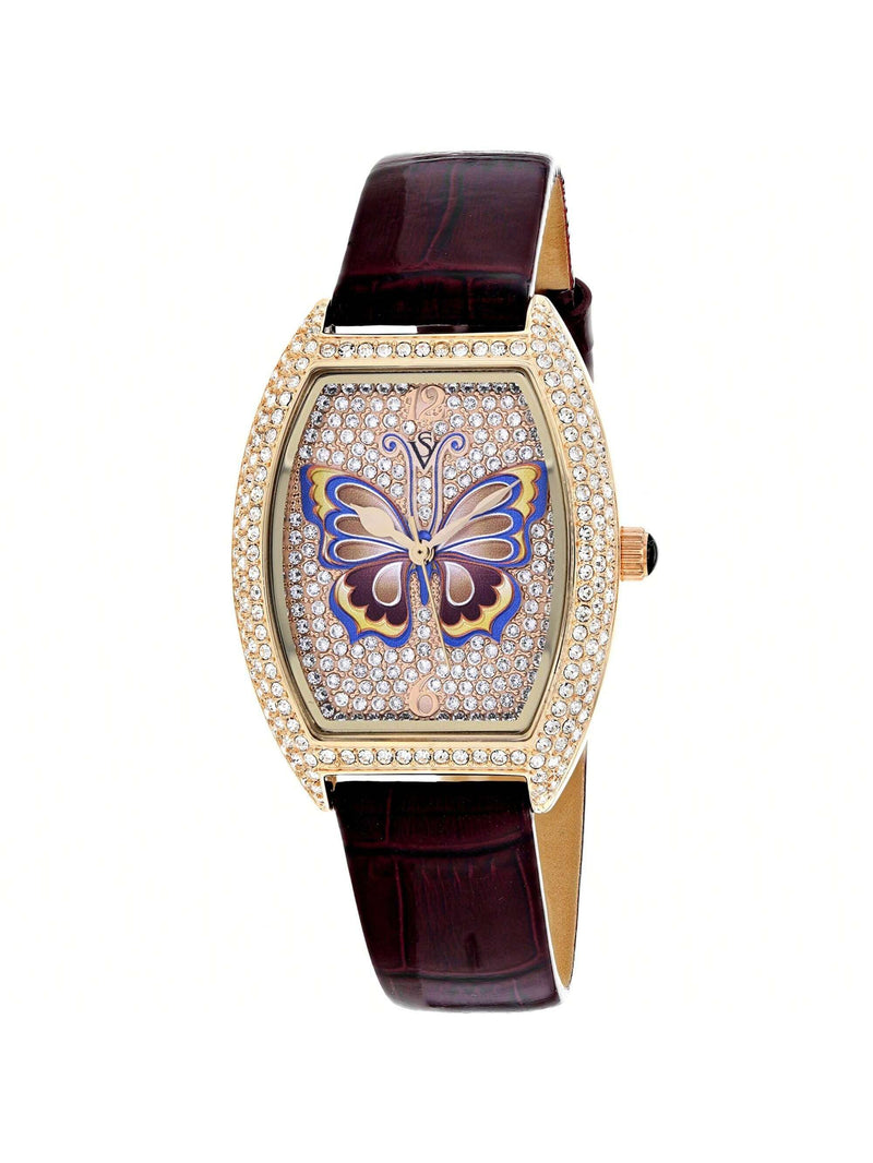 Christian Van Sant Women's Papillon CV4874P Strap Gold Dial Quartz Movement Buckle Clasp 36mm Tonneau Watch