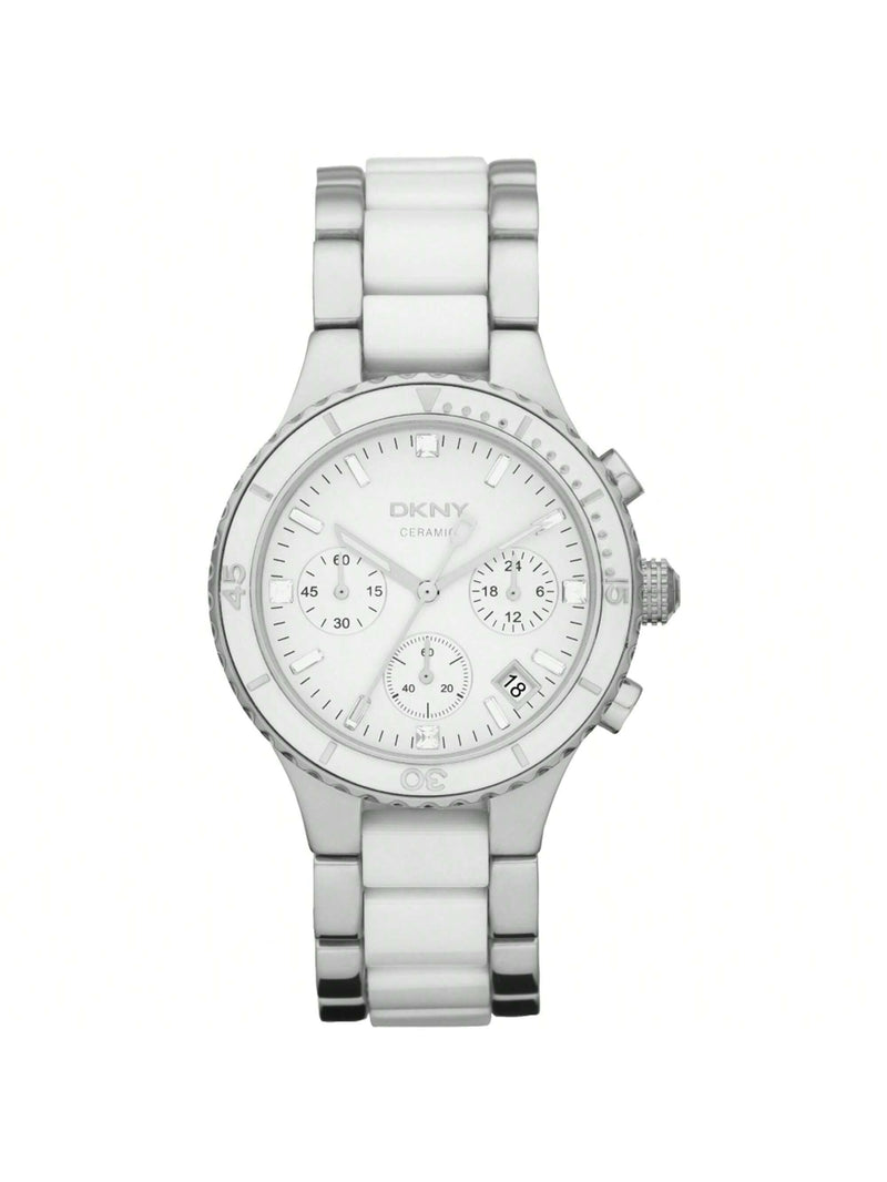 DKNY Women's Chronograph White Dial NY8502 Bracelet White Dial Quartz Movement Deployment Clasp 38mm Round Watch