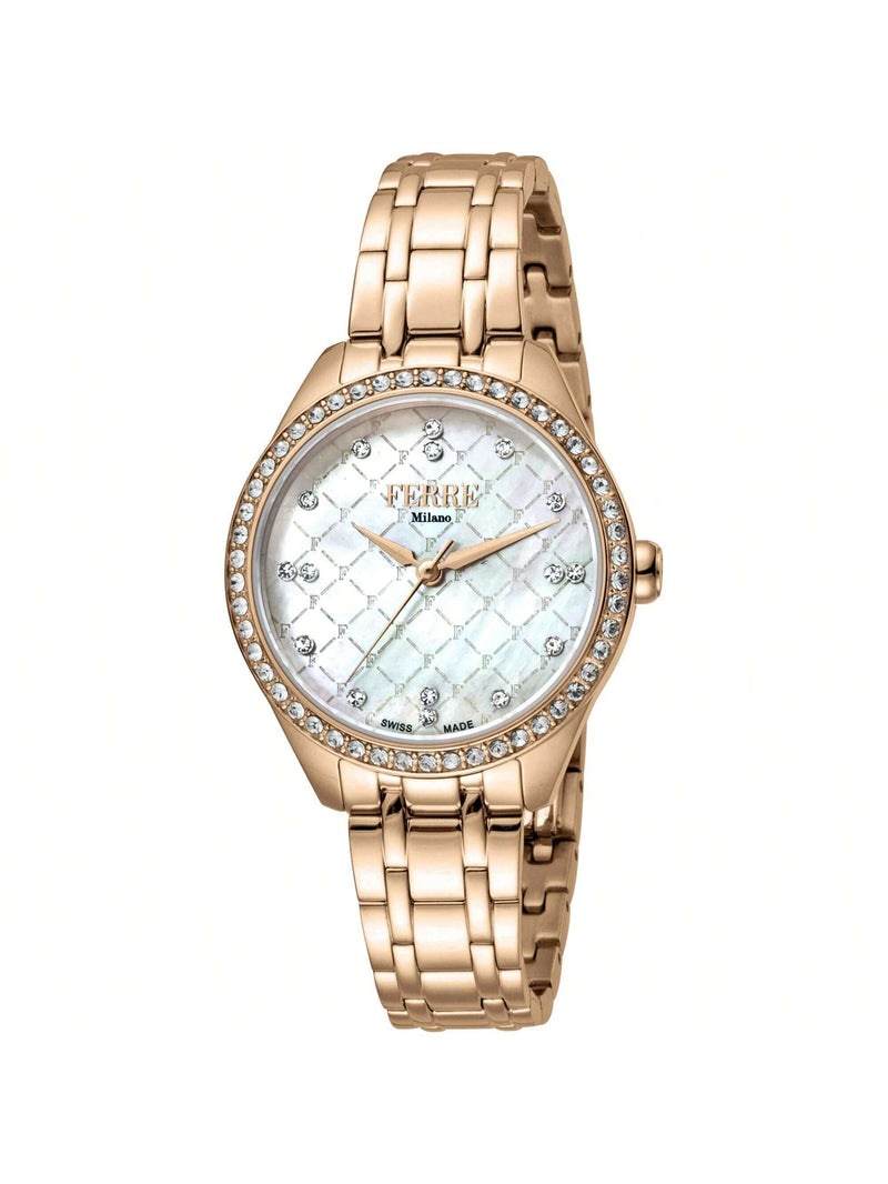 Ferre Milano Women's Classic FM1L116M0081 Bracelet Mother of pearl Dial Quartz Movement Push button Clasp 32mm Round Watch