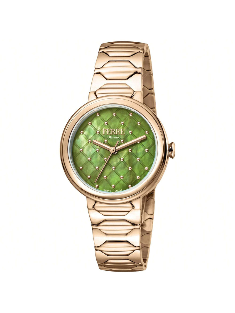 Ferre Milano Women's Classic FM1L124M0081 Bracelet Green Dial Quartz Movement Push button Clasp 32mm Round Watch