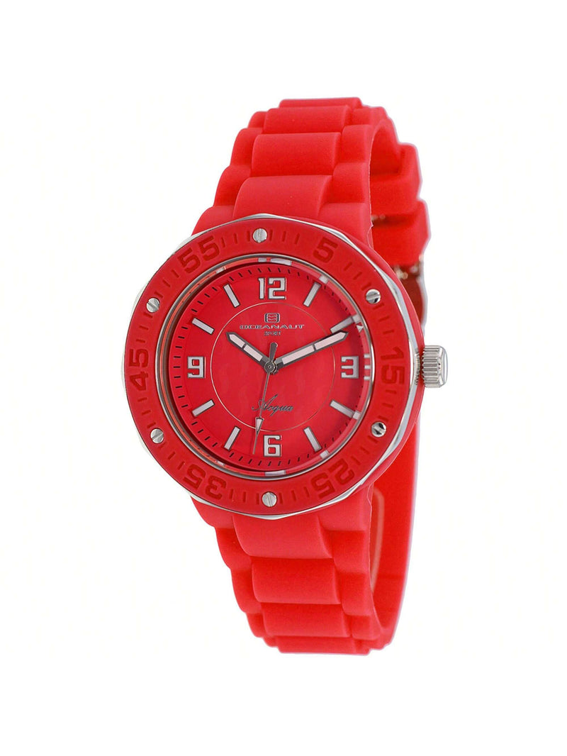 Oceanaut Women's Acqua OC0225 Strap Red Dial Quartz Movement Buckle Clasp 42mm Round Watch