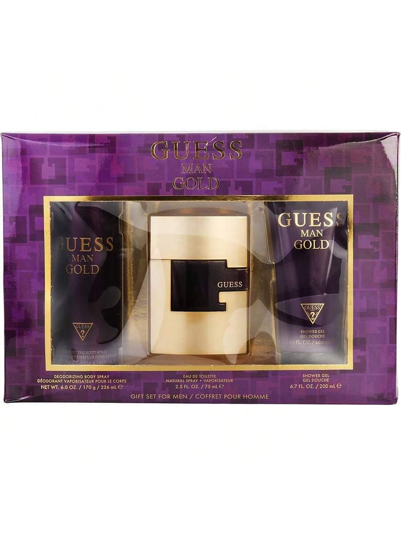 Guess Gold by Guess for Men - 3 Pc Gift Set 2.5oz EDT Spray, 6.0oz Deodorizing Spray, 6.7oz Shower Gel