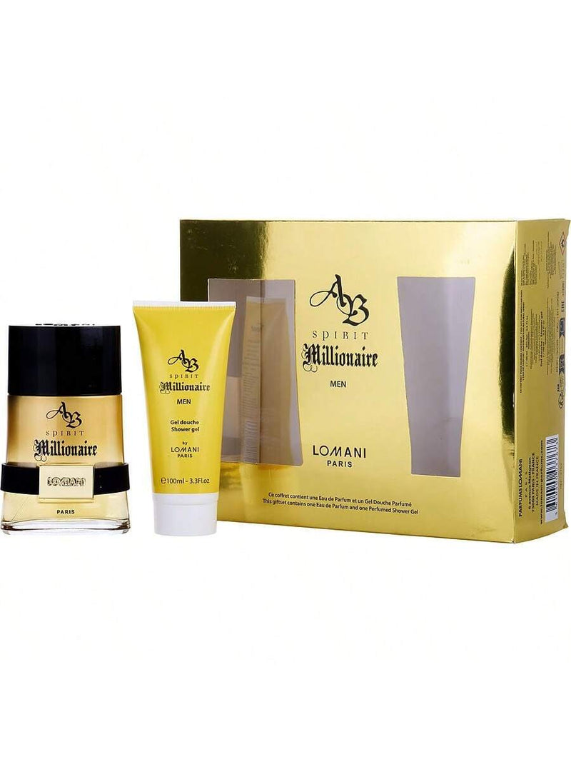 AB Spirit Millionaire by Lomani for Men - 2 Pc Gift Set 3.3oz EDP Spray, 3.3oz Shower Gel