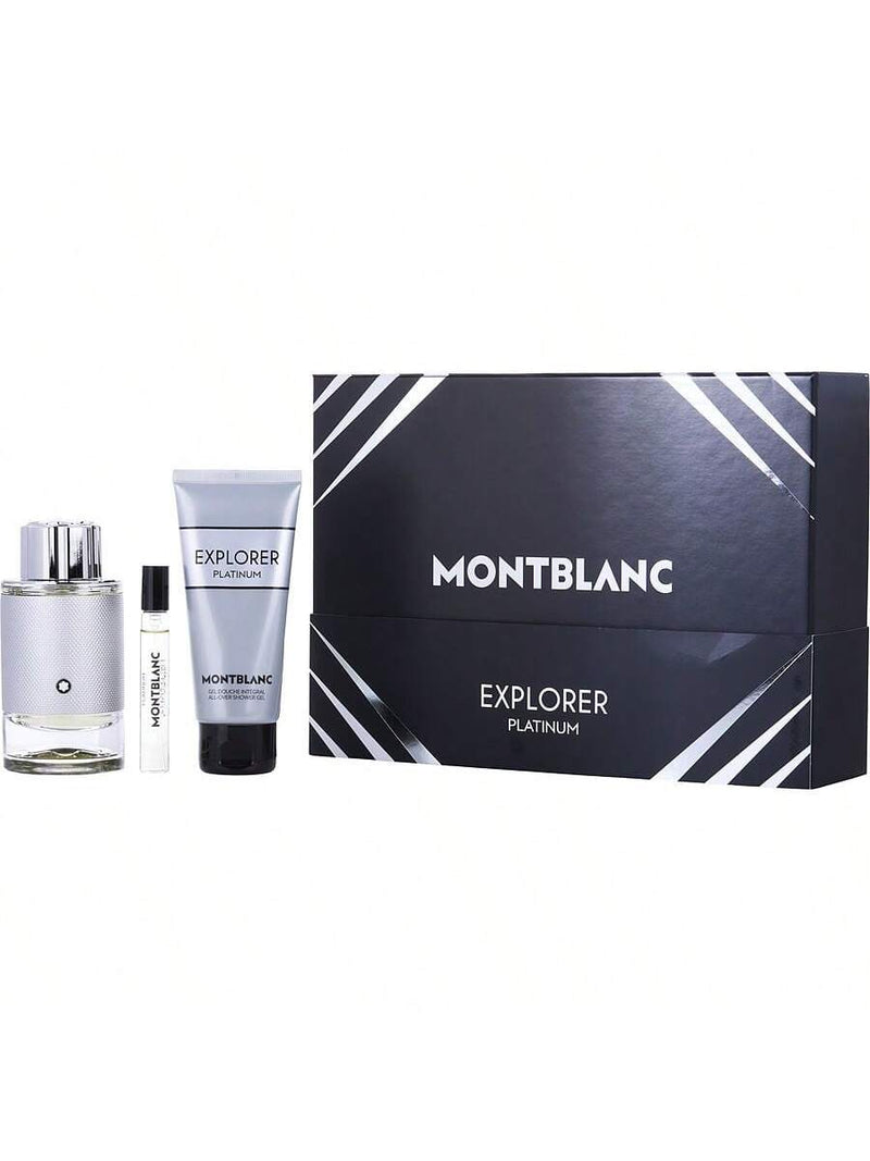Mont Blanc Explorer Platinum 3 Pcs Set For Men: 3.3 Eau De Parfum Spray + 0.25 Eau De Parfum Spray + 3.3 Shower Gel