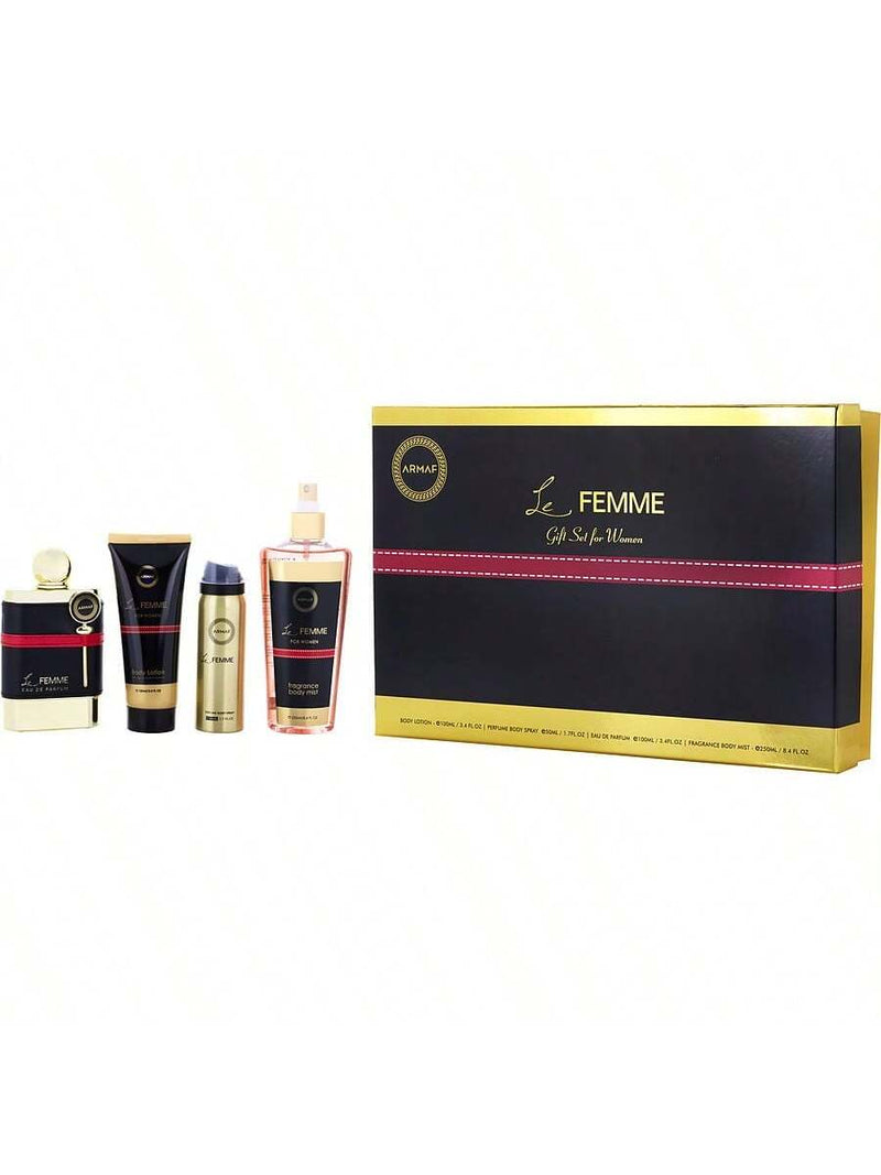Le Femme by Armaf for Women - 4 Pc Gift Set 3.4oz EDP Spray, 3.4oz Body Lotion, 1.7oz Body Spray, 8.4oz Fragrance Body Spray