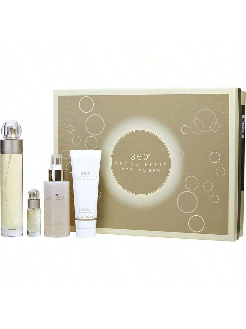 360 by Perry Ellis for Women - 4 Pc Gift Set 3.4oz EDT Spray, 4oz Body Mist Spray, 3oz Shower Gel, 0.25oz EDT Spray